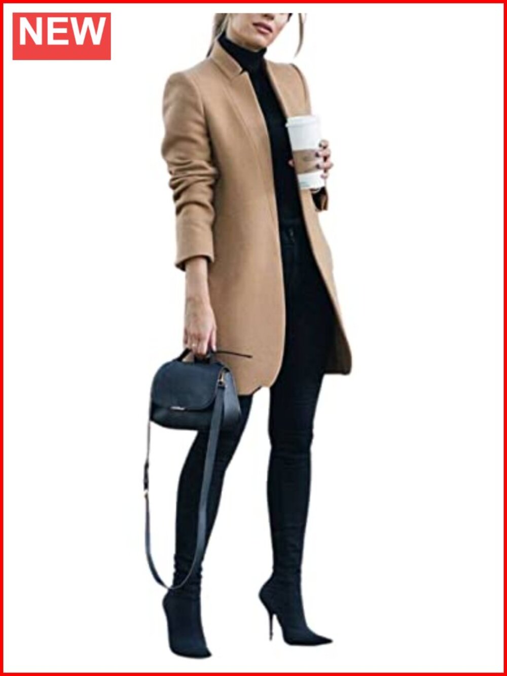 Women's Stand Collar Mid Long Wool Blend Pea Coat